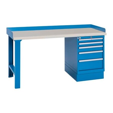 Lista International Industrial Workbench w/Leg, 5 Drawer Cabinet, Butcher Block Top - Blue XSWB22-72BT/BB
